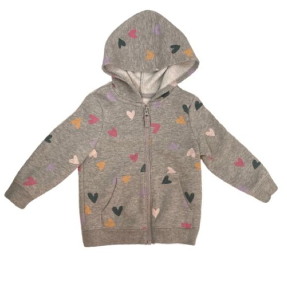 ❤️5/$25 SALE Cat & Jack Gray Colorful Hearts Zip Up Hoodie Sweatshirt Sweater - Picture 1 of 7
